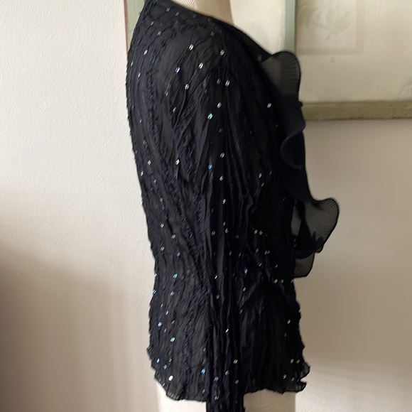 Kaelyn-Max Beautiful Black Frilly Top Jacket with Sequins Size - Picture 4 of 11